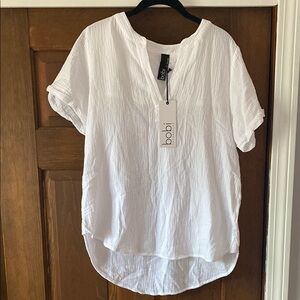 NWT Bobi Los Angeles white gauze v neck short sleeve shirt large